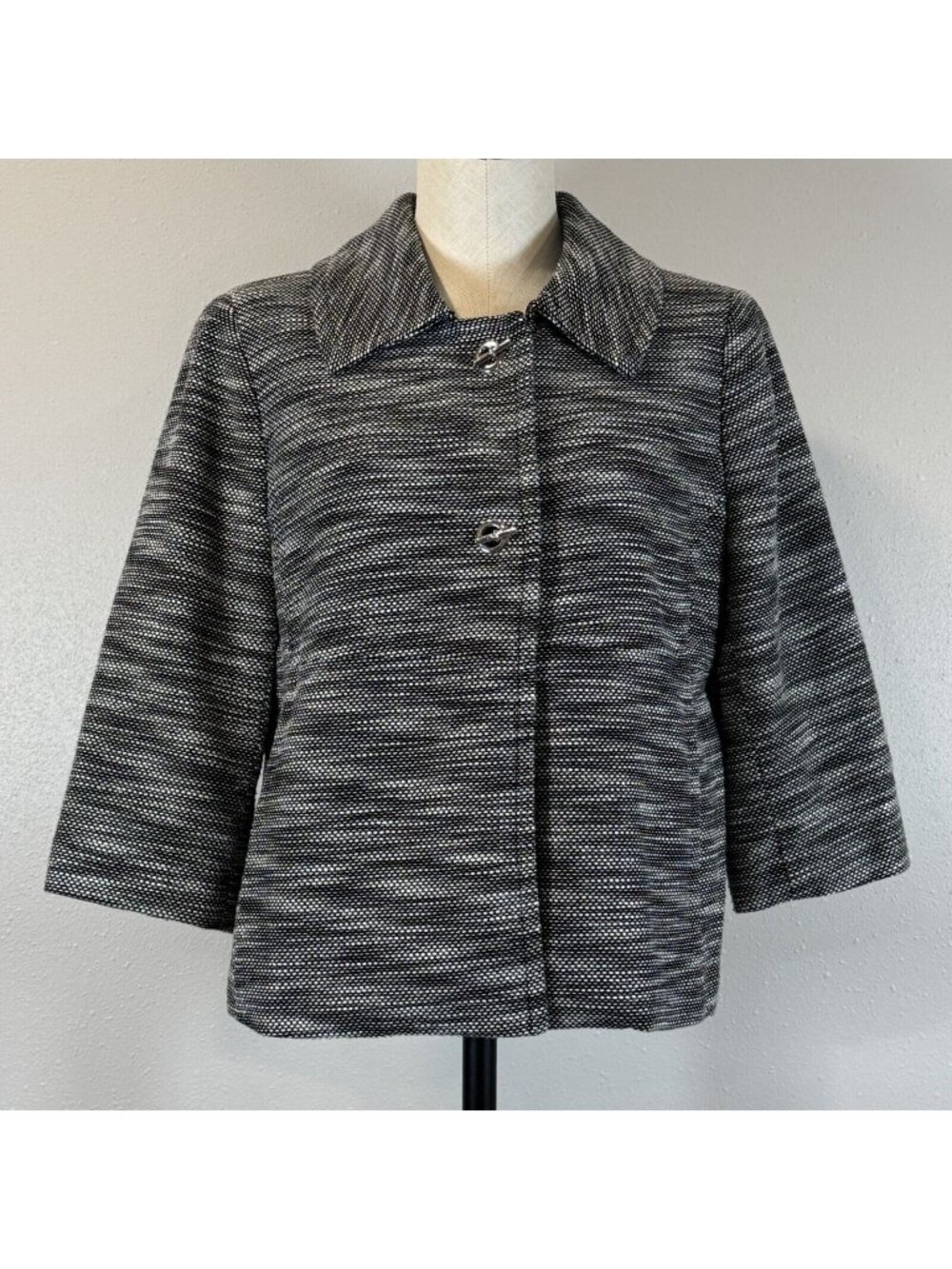 Liz Claiborne Blazer Jacket Womens Size L Gray Heathered Padded Shoulders Toggle